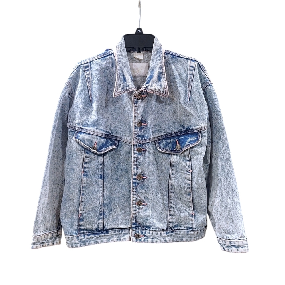 Vintage Taboo 1990s Acid Washed Denim Pink Thread Button Up Jacket Women Size XL - Picture 4 of 8